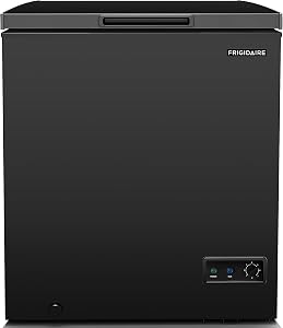 FRIGIDAIRE EFRF5003-BLACK Chest Deep Freezer-Garage-Ready, 5.0 Cu. Ft. Capacity, Black-Adjustable Thermostat-Removable Vinyl Coated Wire Basket-Easy Defrost Drain