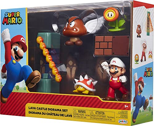 Nintendo Super Mario Lava Castle 2.5" Figure Diorama Play Set, Includes: Fire Mario, Spiny, & para Goomba, Mechanical Spinning Fireballs, Block & Fire Flower - image 7