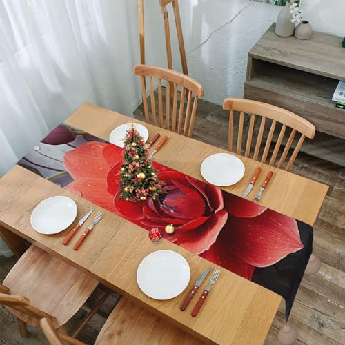 Chemin de table rustique rouge 35x152 cm avec pompons pour table - 8