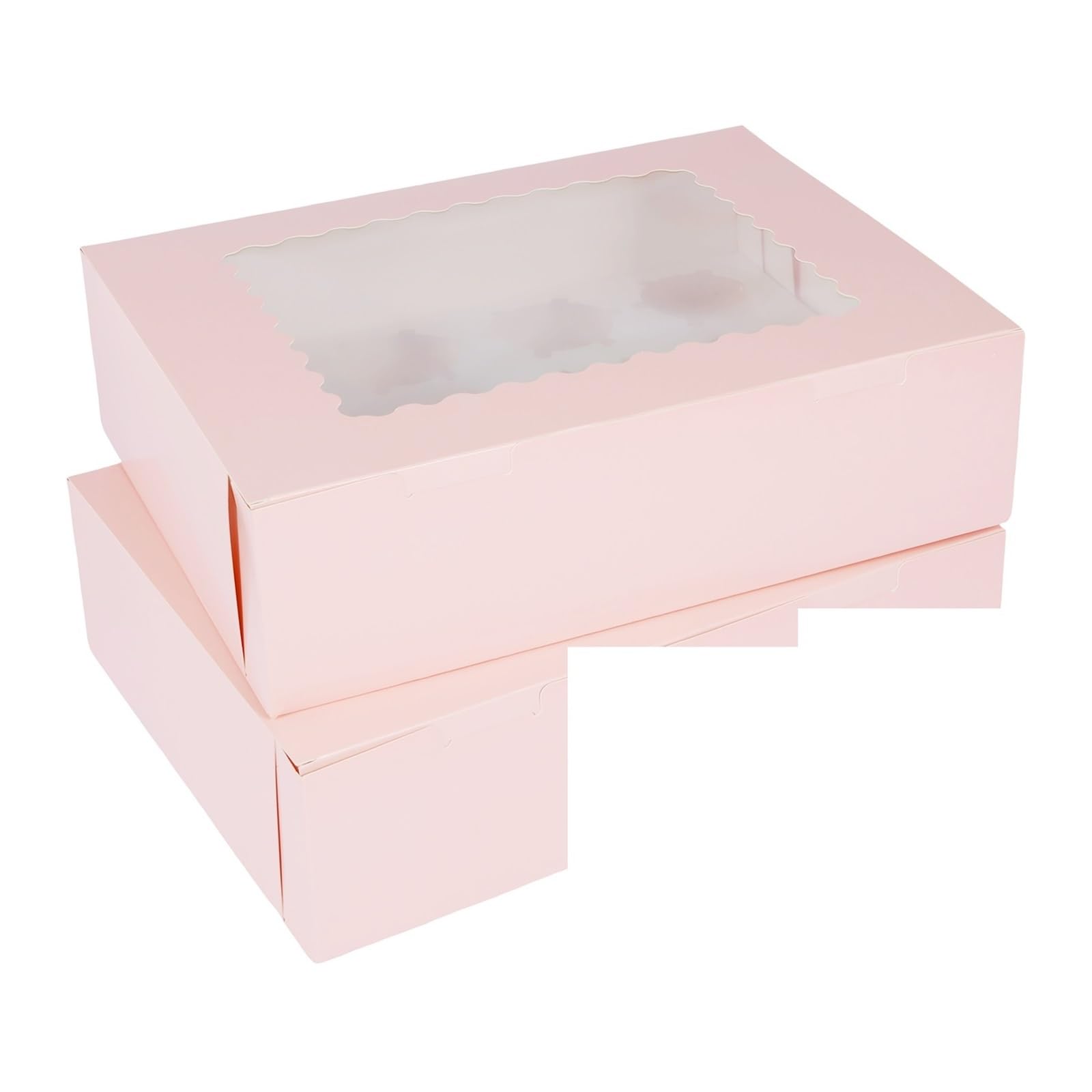Recipiente para guardar tartas, Cajas de papel for cupcakes de 12 cavidades con ventana transparente, 32,5 x 25 x 9 cm, multicolor, paquete de 12(Pink)