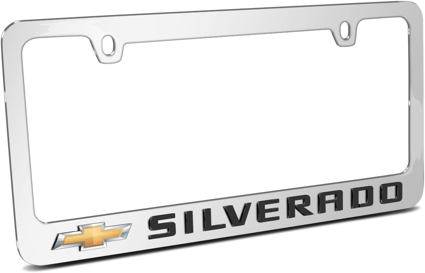 iPick Image for Chevrolet Silverado in 3D on Mirror Chrome Metal License Plate Frame - Official Licensed