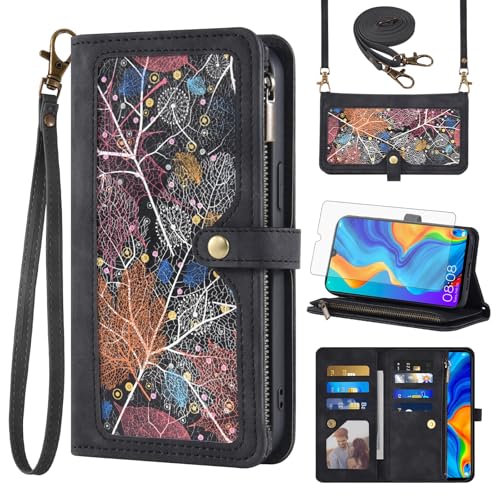 Coque Huawei P30 Lite étui portefeuille en cuir premium noir
