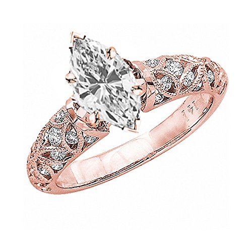 1.4 Ctw 14K Rose Gold Vintage Channel Filigree Milgrain Marquise
