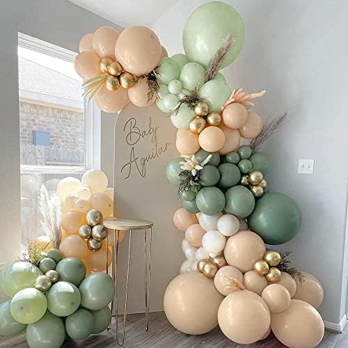 Balloon Arch Sage Green,Balloon Garland Arch Kit Avocado Green Mint Green White Gold Latex Balloons Pack 103pcs for Birthday Baby Shower Wedding Jungle Safari Party Graduation Decorations