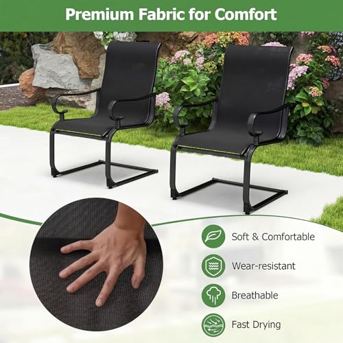 Image of Giantex Patio Dining Chairs Set of 2, High Back Outdoor Patio Chairs with Metal C Spring Frame, Heavy Duty Outside Dining Chairs for Porch Lawn Garden Backyard Balcony Pool, Black