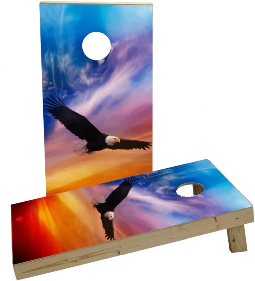Flying Eagle in Sunset Custom Cornhole Board Game Set