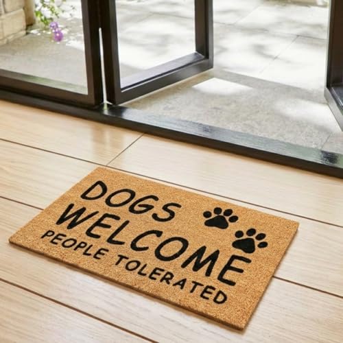 Image of ATMAH Dogs Welcome Paw Coir Door Mat 45 x 75 cm | Heavy Duty Entrance Mat | Anti Slip PVC Backing | Indoor & Covered Outdoor Doormat