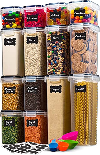WUHUIXOZ Juego de 16 botes de almacenamiento - Caja de almacenamiento de cocina, hermética, recipientes de plástico con tapa, tarros de almacenamiento para almacenar pasta, cereales, harina, etc Cover