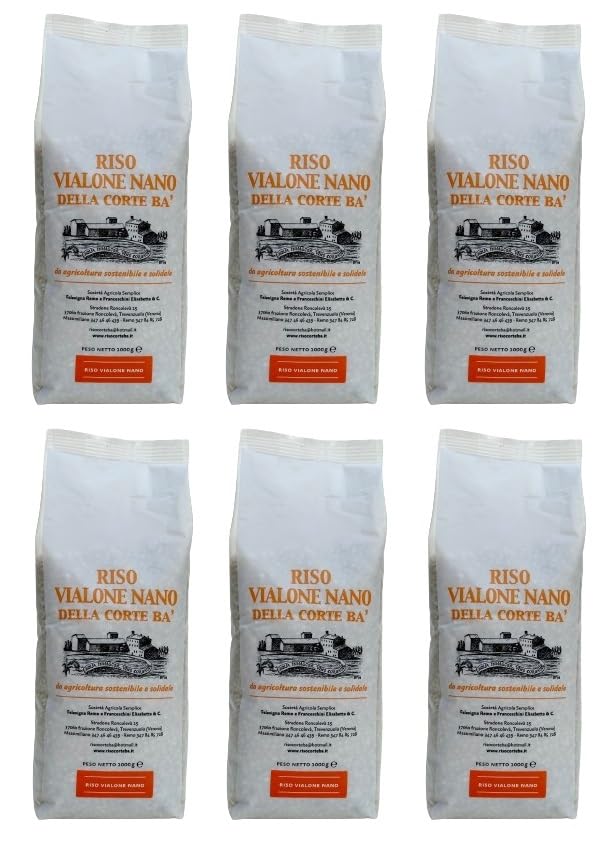 Arroz Italiano Vialone Nano Refinado (Blanco), naturalmente sin gluten, ideal para todo tipo de risottos, envasado en atmósfera protectora, paquete de 3 x 1 kg