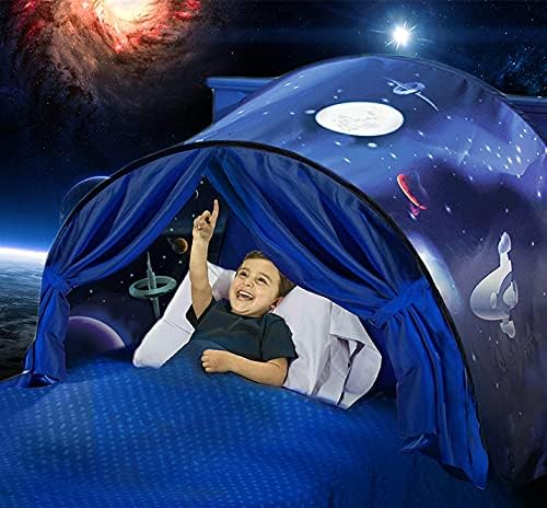 YOVECATHOU Bed Tents Fantasy Fun Foldable Play Pop up Outdoor Indoor Dream Twin Size ,Magic Playhouse Princess Secret Castle ,Birthday for Girls Kids Baby (Space)