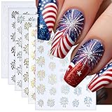 6 Sheets Independence Day Fireworks Nail Stickers for Nail Art 3D Self Adhesive 4th of July Nail Art Stickers Colorful Fireworks Nail Decals for Women Girl Holiday DIY Nail Decoration