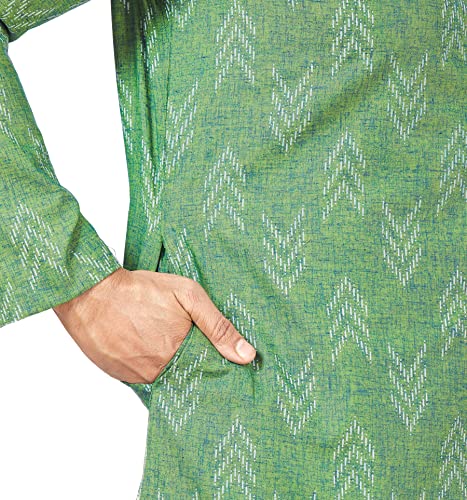 Image of Studio Shringaar Men's Cotton Blend Relaxed Fit Ikat Printed Knee Length Kurta