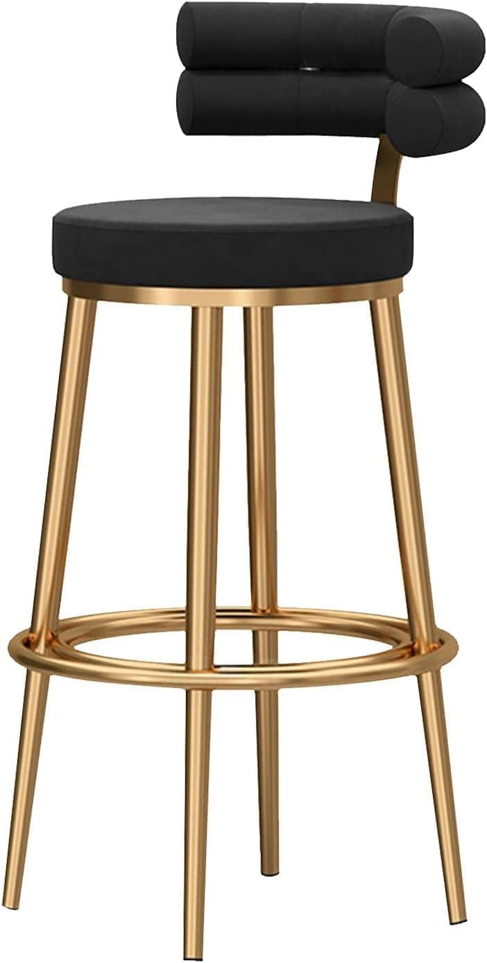 Tabourets de bar en velours noir 65cm avec dossier confort et pieds en métal