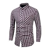 Stoota Men's Plaid Dress T-Shirts, Slim Fit Single Breasted Lightweight Breathable Long Sleeve Button Down Formal Shirts