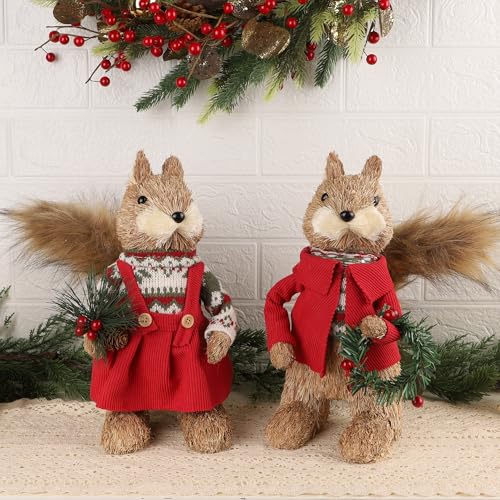 winemana-2-Pack-Christmas-Squirrel-Tabletop-Decorations-Sisal-Squirrel-Figurine-for-Home-Decor-Woodland-Animals-Rustic-Xmas-Ornaments-for-Table-Office-Indoor-Forest-Decor-Seasonal-Gifts winemana 2 Pack Christmas Squirrel Tabletop Decorations Sisal Squirrel Figurine for Home Decor Woodland Animals Rustic Xmas Ornaments for Table Office Indoor Forest Decor Seasonal Gifts