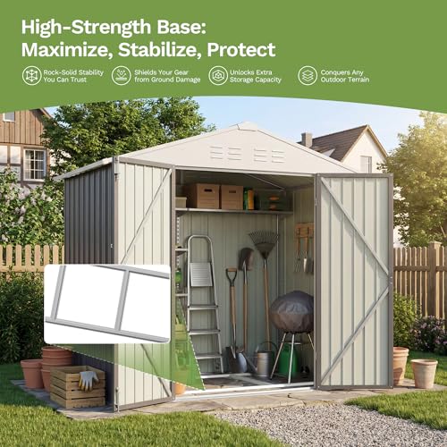 Image of Devoko 6 x 4 FT Storage Sheds with Floor Frame, Waterproof Garden Tool Shed with Lockable Door, Outdoor Metal Utility Shed for Backyard Patio Lawn, Gray