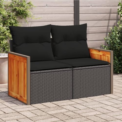 Homgoday Sofa Jardin Sofa Jardin Exterior Ratan Resistentes Sofá de jardín 2 plazas con Cojines ratán sintético Negro Modelo sin almacenaje Negro