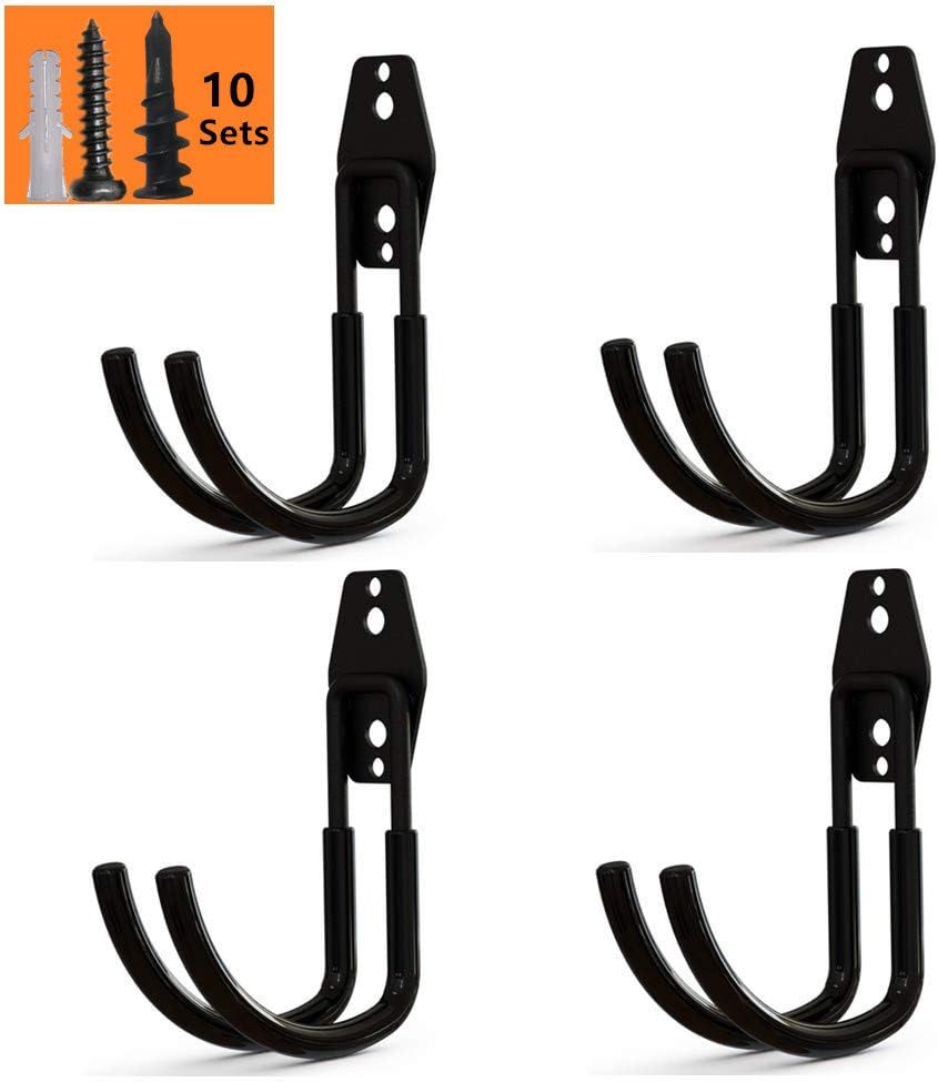 Garage Hooks,Cheaboom Bicycle Storage Hook Garage Space Saver Heavy Duty Hanger Rack Extended Wall Mount Tool Holder U-Hook with Anti-Slip Coating for Chair Ladder (Large Size Round Hook x 4)