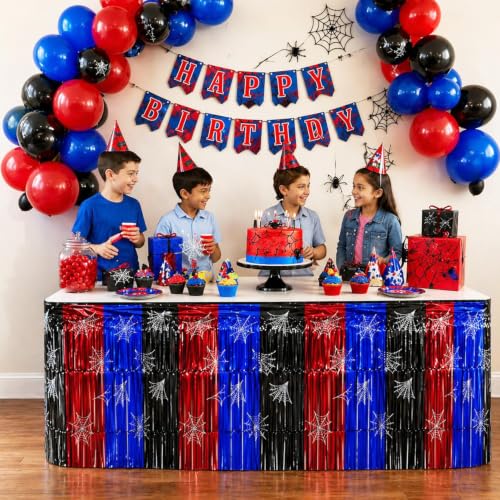 Red Black Blue Foil Fringe Table Skirt Birthday Party Decorations, 2 PCS by PaYoLorn - Used condition - Image 7