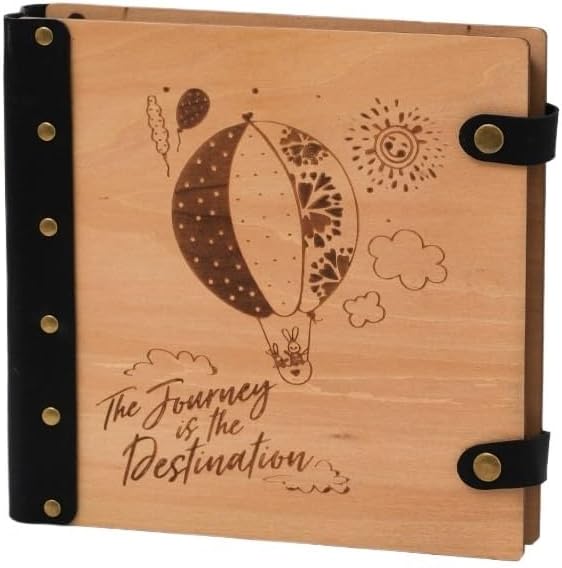 Travel Growth Commemorative Book ﻿ Creative Commemorative Loose Leaf Album Self Adhesive Wooden Album Applicable to photos, receipts, star cards, etc(Style2)