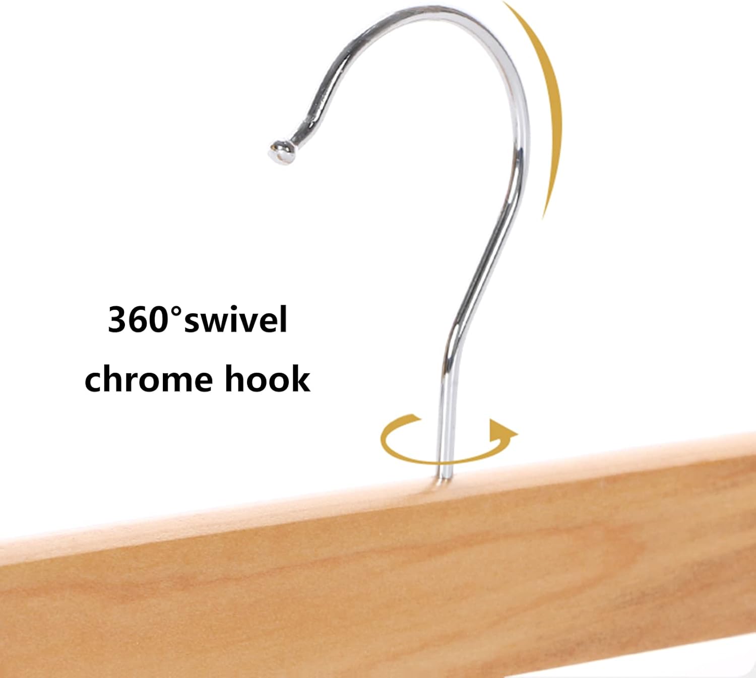 Tosnail 15 Pack 14" Natural Wooden Hangers Skirt Pants Clothes Hangers with Clips and 360° Swivel Hook, Heavy Duty Jeans Hangers - Natural
