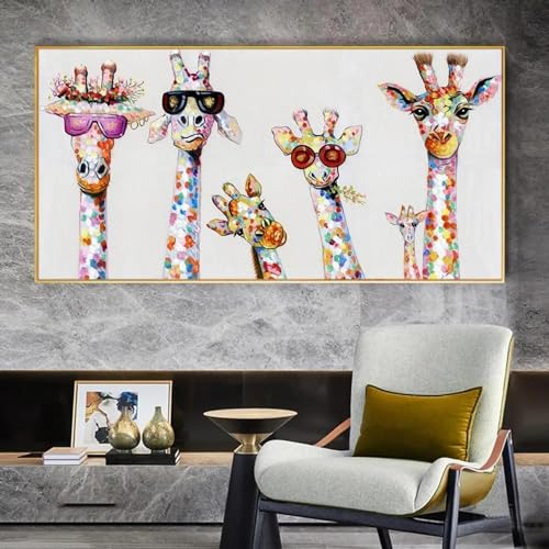 Peinture girafe sur toile 24x48 cm décorative avec cadre doré