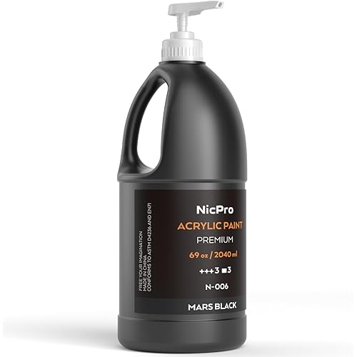 Nicpro Black Large Acrylic Paint Set (69 oz, 2040 ml) Rich Art Painting Supplies Non Toxic for Multi Surface, Canvas, Wood, Leather, Fabric Stone Craft, for Kid & Adult with Pump