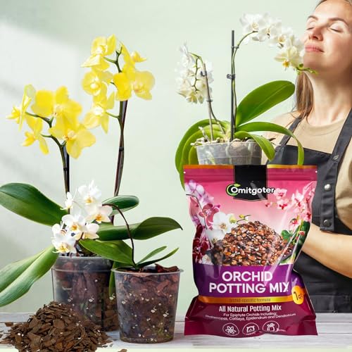 Omitgoter Organic Orchid Potting Mix 4qt, Mixture of Orchid Bark and Perlite, Specifically Formulated for Orchids