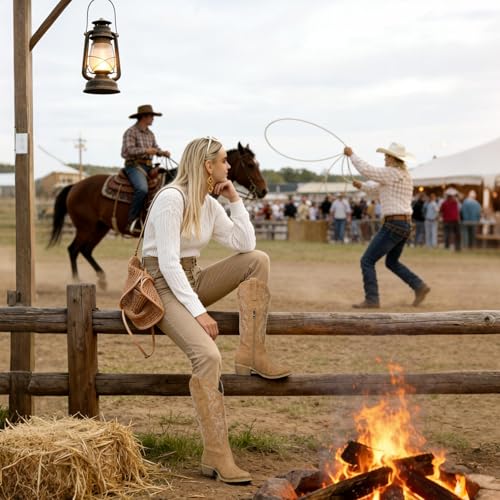 Image of Cowboy Boots for Women, Cowgirl Boots with Embroidered and Chunky Heel, Ideal for Daily Wear and Country Fashion