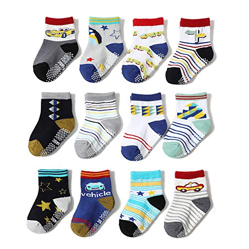 Image of ADBUCKS Boy's & Girl Cotton Regular Baby Socks Knitted Cartoon Grip Kids Anti Slip Unisex Baby Socks (Set Of 4)