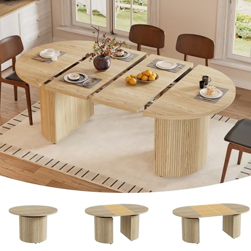Table à Manger Extensible Ronde per 4 à 8 personnes Tables à Manger Bois Table de Salle a Manger Extensible Ovale,Table Ronde avec Rallonge pour Salle à...