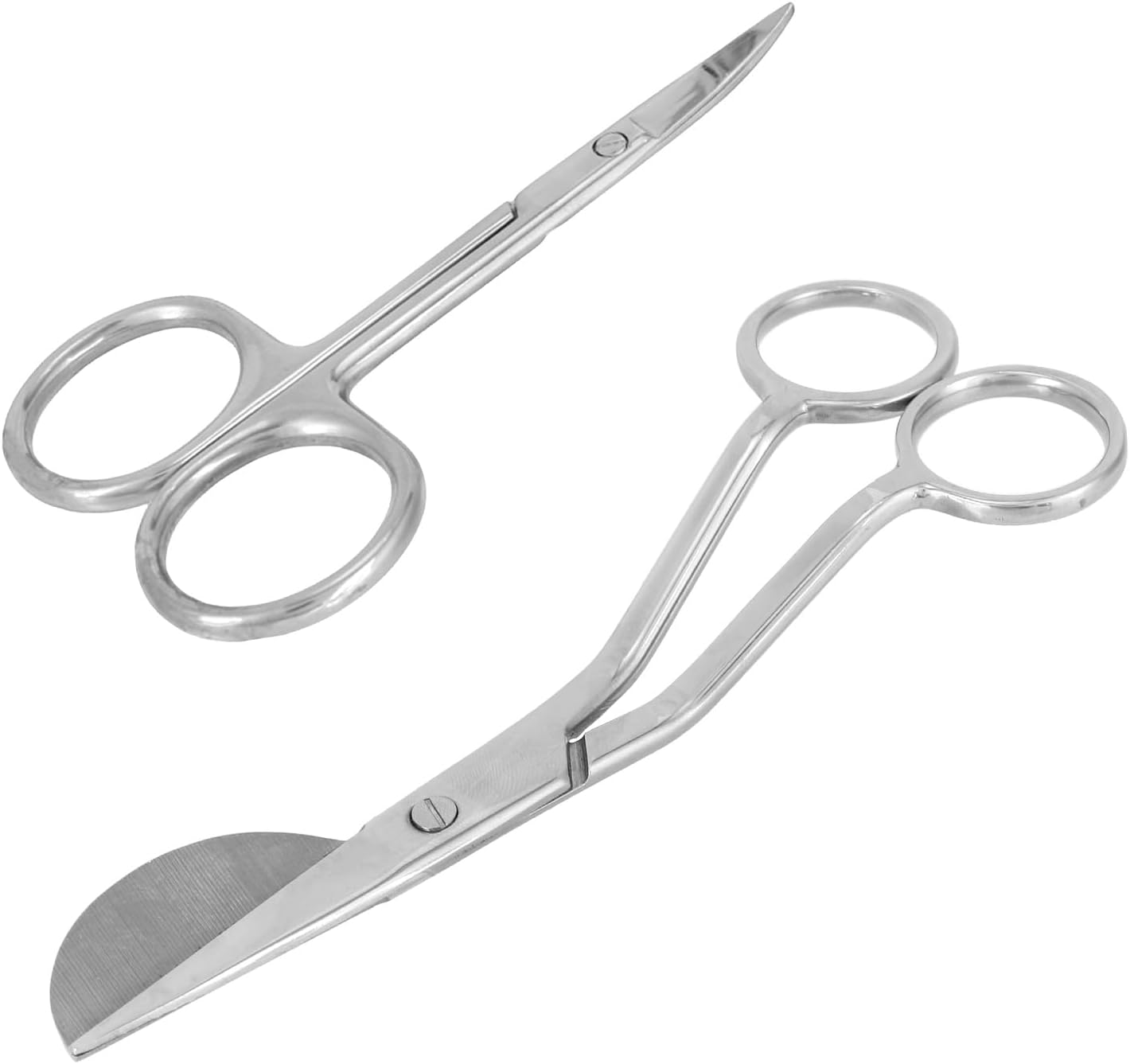 Duckbill Applique Scissors, Stainless Steel Curved Scalloped Scissors with Offset Handle with Curved Snips for Embroidery Fabric Lino Cutting Tools Thread Knitting Sewing Wallpaper Carpet (Silver)