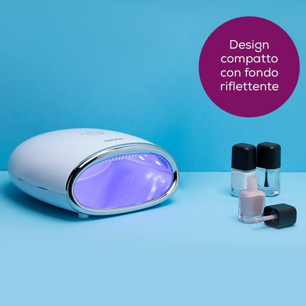 Beurer MP 48 Asciugatore Unghie per modellazione e indurimento Gel LED/UV, Funzione timer con 3 diverse impostazioni: 30, 60 e 120 sec, 18 potenti LED, fondo riflettente e design compatto, 24 W