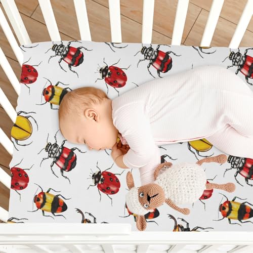 Selerdon G384106565P821C876S1914 Crib Sheets Beetle Insect Ladybugs Baby Crib Sheets Mattress Cover For Boys And Girls Soft Breathable Fitted Kids Toddler Bed Sheets 52 Inch X 28 Inch X 9 Inch thumb #7