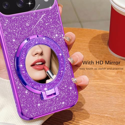 Coque violette pour Google Pixel 9 et 9 Pro avec anneau et miroir - 4