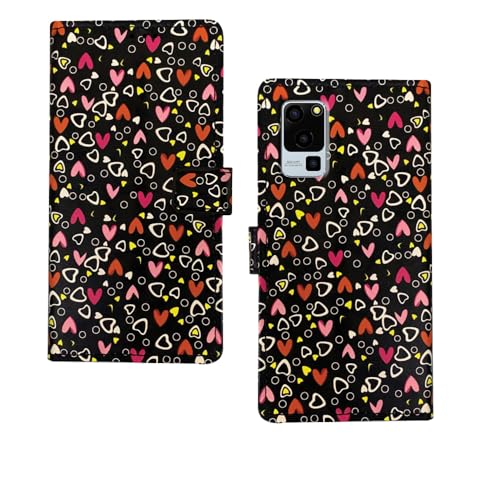 Image of amazon basics Lava Blaze 5G Flip Cover | Card Pockets Wallet & Stand | Flip Cover for Lava Blaze 5G (Black Hearts)