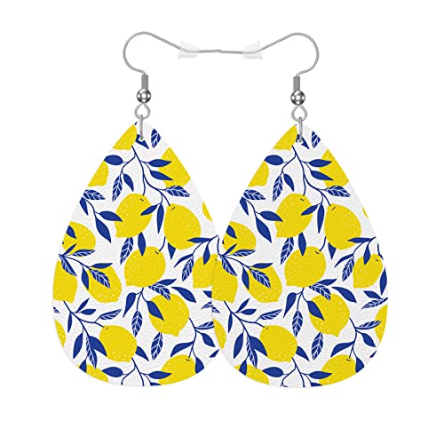 Yellow Lemon Fashion Leather Teardrop Ear Rings Tropical Fruit Nature Lemon Leather Leaf Earrings Jewelry For Women Friends