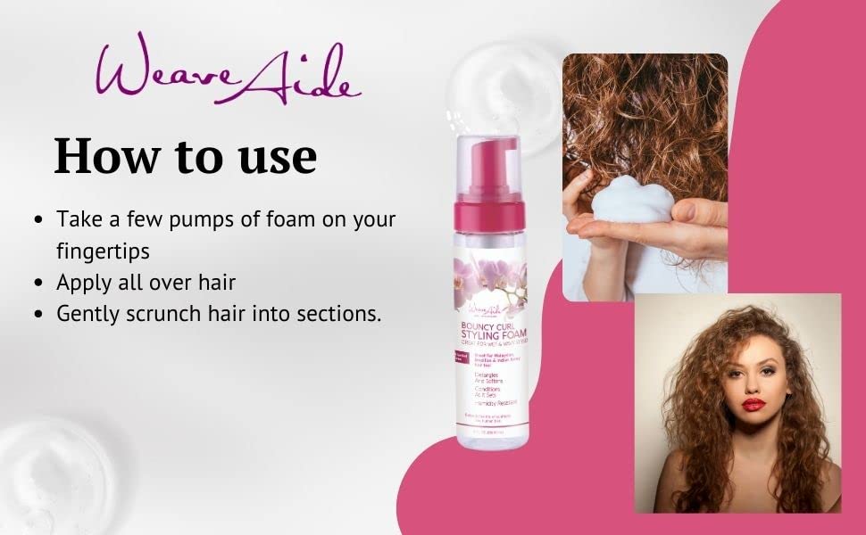 Miniatura 4 de Weave Aide Bouncy Curl Styling FoamMousse 8 oz. Control de encrespamiento, mousse para el cabello, mousse de rizos para definición de cabello
