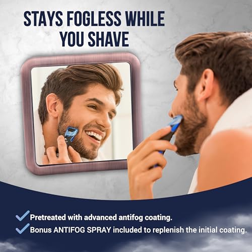 Image of MIRRORVANA Fogless Shower Mirror for Shaving with Improved Suction and 360 Swivel - Unbreakable Fog Free Mirror for Men and Women - 6.3 inch x 6.3 inch (Bronze)