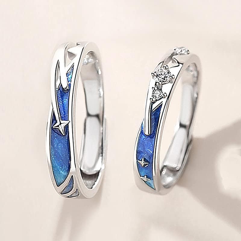 Miniatura 3 de 2 anillos de estilo vintage Van Gogh cielo estrellado pareja noche estrellada Van Gogh anillos abiertos para mujeres niñas vintage plata ajustable