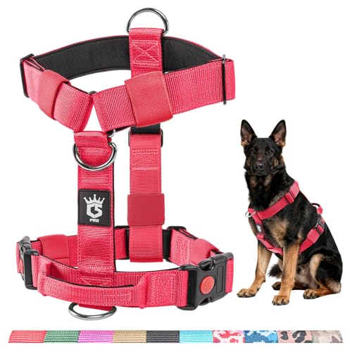 TSPRO Taktisches No-Pull Schwerlast-Hundegeschirr mit Griff & Schnellöffnungsverschluss, Stabil Adjustierbar für Mittelgroße bis Große Hunde zum Wandern und Laufen (Rot M)