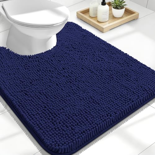 Image of OLANLY Toilet Rugs U-Shaped 24x20, Extra Soft Absorbent Chenille Contour Bathroom Rugs for Toilet, Dry Quickly, Machine Washable, Non-Slip Bath Mat, Twilight Sapphire