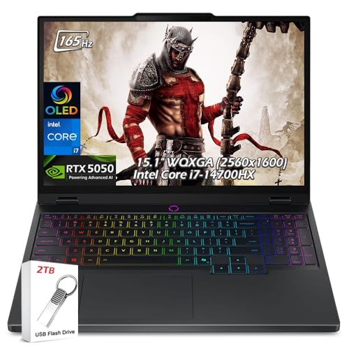 Image of Lenovo Legion 5i Gaming Laptop, Intel i7-14700HX, RTX 5050, 15.1 inch OLED 2.6K (2560 x 1600) IPS 165Hz 500 nits, 32GB DDR5 2TB SSD, RGB Backlit KB, Wi-Fi7, Win11, Eclipse Black, w /2TB USB Drive, W /GaLiMu