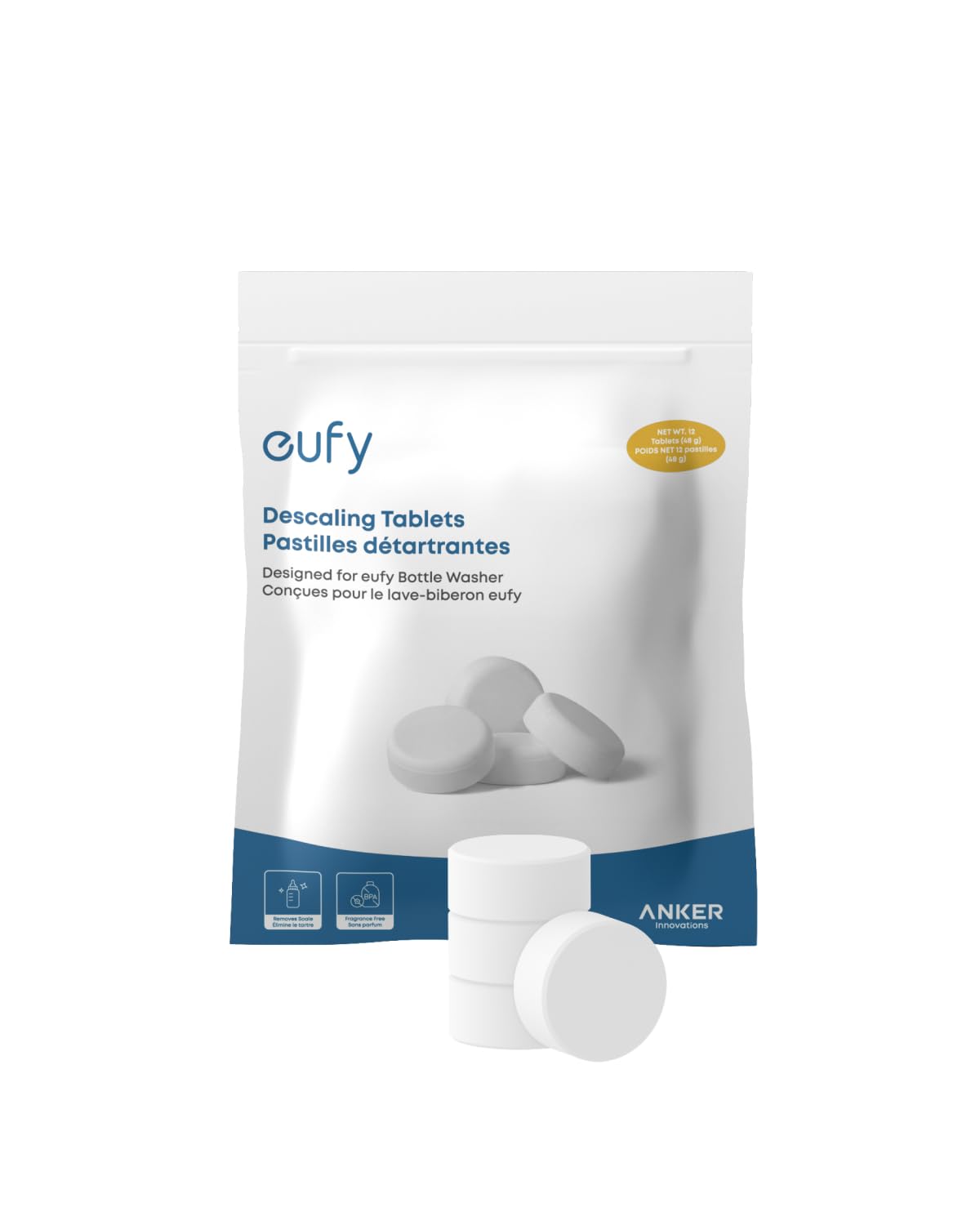 eufy Official Descaling Tablets for Baby Bottle Washer, Descaler for Scale and Mineral Buildup Removal, Deep Machine Maintenance, 1-Year Supply, 12 Count