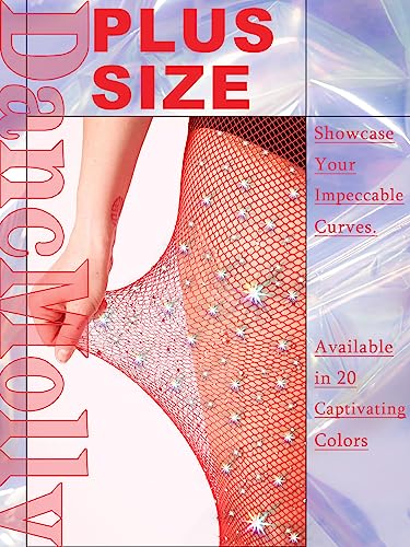 Image of DancMolly 10X Strong Ultra Sparkly Rhinestone Fishnet Stockings, Plus Size Sparkle Tights for Women Sexy Party Concert Outfit