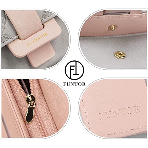 FT FUNTOR RFID Wallets for Women, Trifold Womens Wallet with Coin Zipper Pocket Vegan Leather Ladies Wallets Coins Zipper Pocket with ID Window (Gray)3