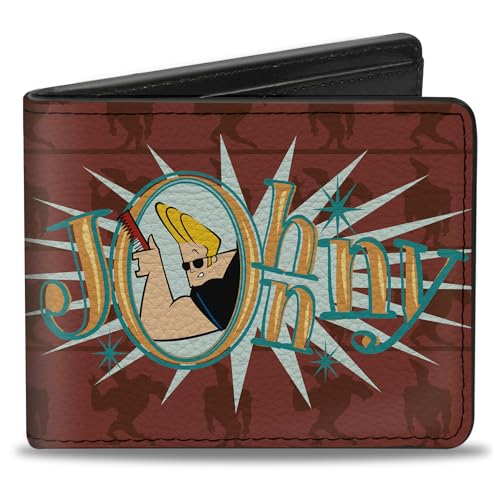 Warner Bros. Animation Wallet, Bifold, Johnny Bravo Title Logo and Flex Pose Turns Reds, Vegan Leather