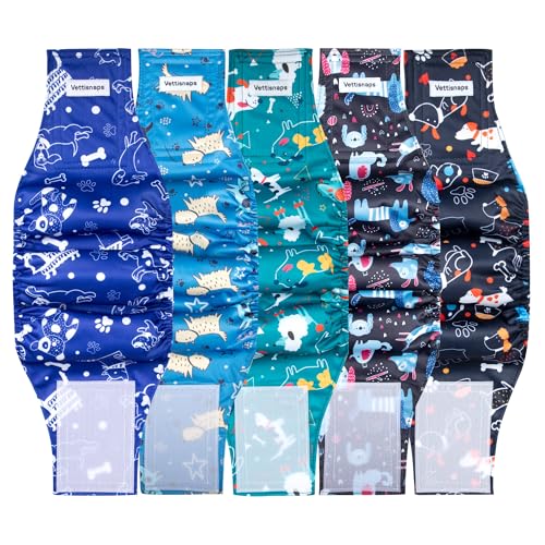 Image of 5 Pack Dog Diapers Male Reusable Belly Bands Washable for Large Male Dogs, High Absorbency for Puppy & Doggy, Size XL