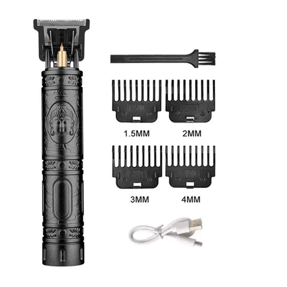 Rasoio professionale per capelli, digitale, ricaricabile tramite USB, per uomo, taglio di capelli da barbiere, rasoio da uomo (Buddha nero)