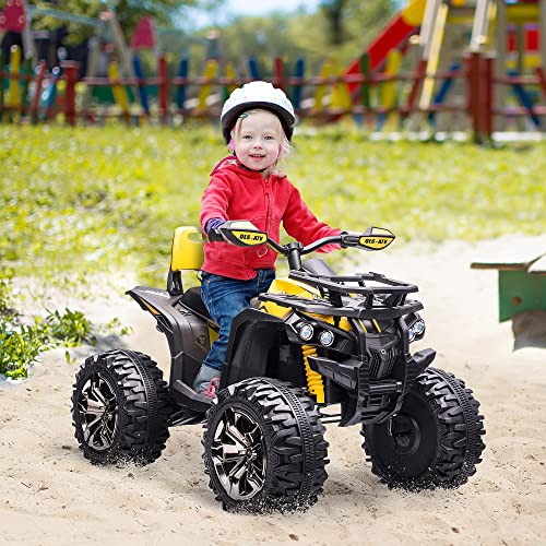 Aosom 12V Kids Atv Ride-On Four-Wheeler Toy Car With Music, Realistic Headlights, Wide Wheels, Rechargeable Battery-Powered, For Boys And Girls, Yellow #TOP1